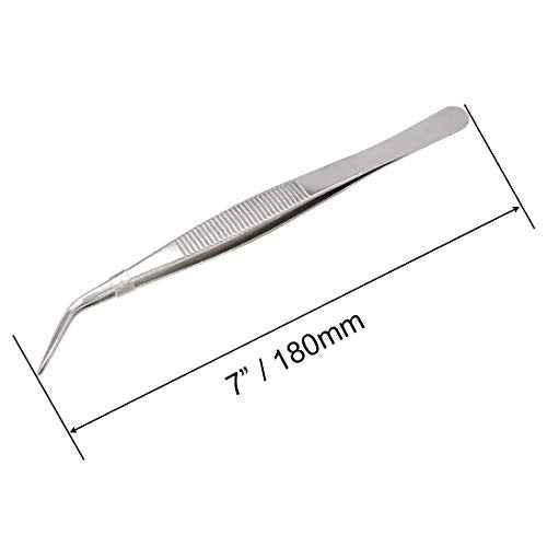 7 Inch Stainless Steel Tweezers with Curved Serrated Tip Multipurpose Forceps for Craft Repairing 2 Pack