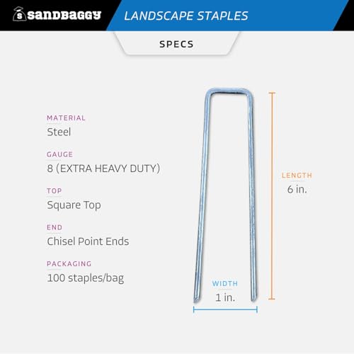 Sandbaggy 8-Gauge 6-Inch Landscape Staples – 200 Heavy-Duty Steel U-Pins for Rocky Soil & Hard Ground