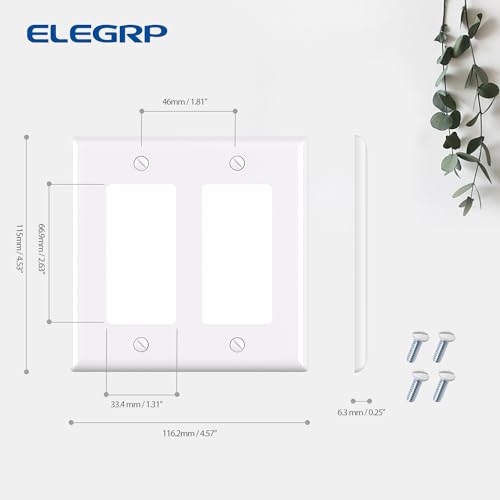 ELEGRP White 2-Gang Decorative Wall Plate Cover - Unbreakable Thermoplastic, Standard Size, 1 Pack