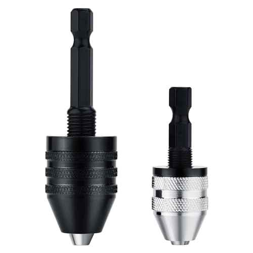 2Pcs Drill Chuck Adapter Keyless, 1/4 Inch Hex Shank Drill Bit Adapter Converter for Impact Driver, Quick Change Impact Drill Chuck Adapter in 0.6-8mm, 0.3-3.6mm for Tool Attachment