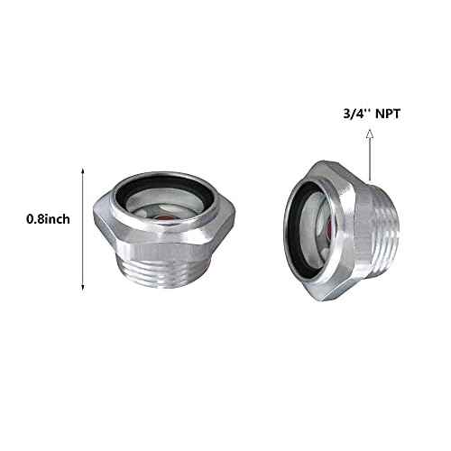 3/4inch NPT Air Compressor Oil Sight Glass 1'' OD Male Thread Aluminum Alloy Hex Oil Level Sight Glass Window Oil Liquid Level Gauge For Air Compressor Gearbox Pump Tank(3/4''NPT-2pcs)