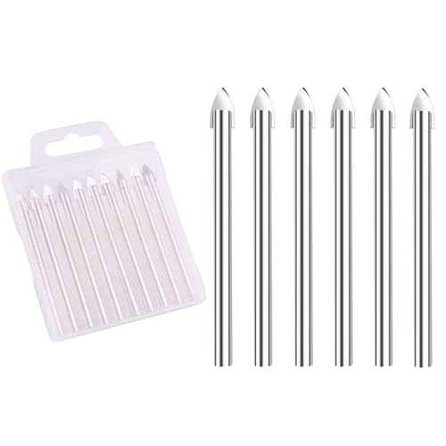 Amonk 10Pcs 6mm Glass Drill Bits, Carbide Tip Tile 1/4" Round Shank Drill Bit Set for Glass, Ceramic, Marble, Concrete, Wood with Plastic Box