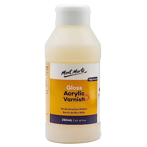 Mont Marte Gloss Acrylic Varnish Signature 250ml (8.5 US fl. oz), Seals and Protects Artworks from Dust, Light, Archival Finishing, Dries Clear