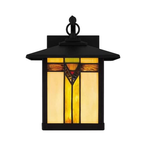 Ceybo 1 Light Outdoor Decorative Steel Wall Light with Dimmable Lighting, Decorative Glass, Matte Black Finish, Classic Design, Weather Resistant Construction