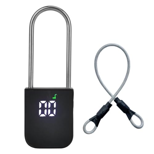 99 Days Timer Padlock with LCD Display, USB Rechargeable, Steel Cable