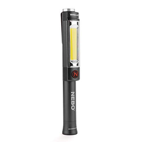 NEBO 500 Lumen Work Light: 200 Lumen Top Positioned Flashlight, Anodized Aircraft-Grade Aluminum Body; Steel Clip and Magnetic Base Provides Hands Free Operation; Powered by 3X AAA Batteries - Grey