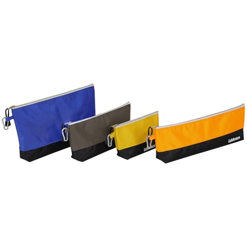 LeMotech Zipper Tool Bag, Stand-Up Tool Pouch with Carabiners,Utility Bag,Water Resistant Storage Bag,Multi-Size Blue/Orange/Grey/Yellow 4 Pack