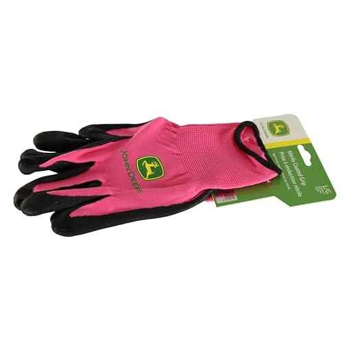 John Deere JD00021 Nitrile Foam Palm Dipped Gloves - Work Gloves for Women, Light-Duty Gloves with Elastic Wrist, Band Top Cuff, Black/Pink