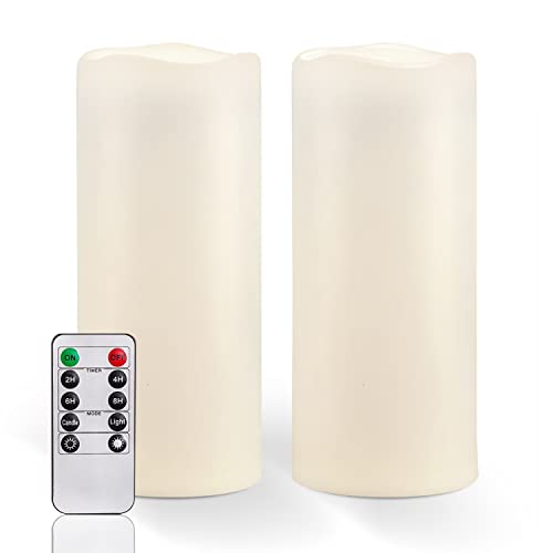 Homemory Waterproof Ivory White 4x10 Flameless Candles with Remote Timer, Set of 2