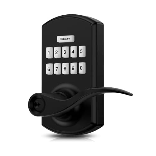 Hidalife Keypad Door Lock with Handle, Keyless Entry for Front Door, Manual Passage Mode, Matte Black