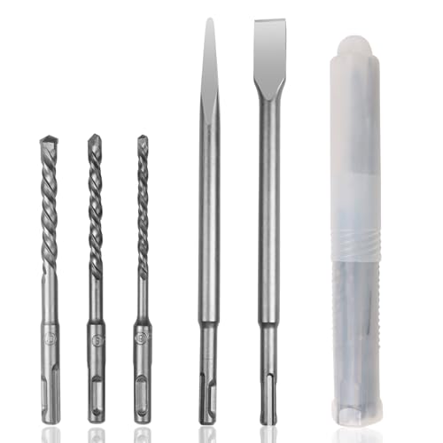 SDS Plus Rotary Hammer Drill Bit and Chisel Set, 5-Piece Set, Concrete Drill Bits 6mm/8mm/10mm, Length 145mm SDS Plus Masonry Drill Bit Set, Suitable for Concrete, Brick, Cement, and Masonry Work