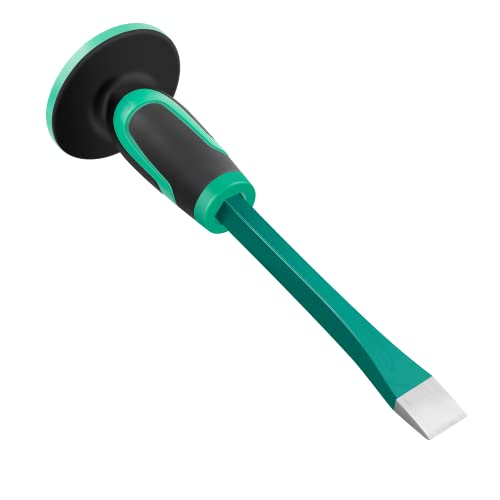 Masonry Chisel With Hand Guard, 12 inches Heavy Duty Flat End Rock Concrete Mortar Stone Chisel for Demolishing Carving Splitting Breaking Hounding