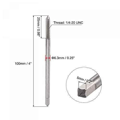 uxcell Thread Milling Taps, 1/4-20 UNC High Speed Steel (HSS) 3 Straight Flutes Machine Screw Thread Threading Tap, 4" Length (Extra Long)