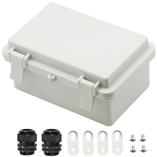 Zulkit 5.9 x 3.9 x 2.8 Inch Waterproof ABS Electrical Box with Hinged Cover, 2 Cable Glands