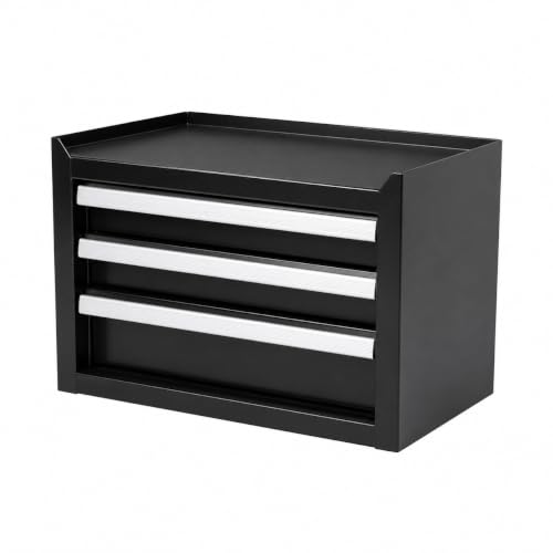 Mini 3-Drawer Steel Tool Box Black - Compact Portable Organizer