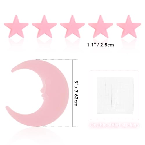Pink Glow in The Dark Star and Moon Wall Stickers - 100 Luminous Plastic Ceiling Decor