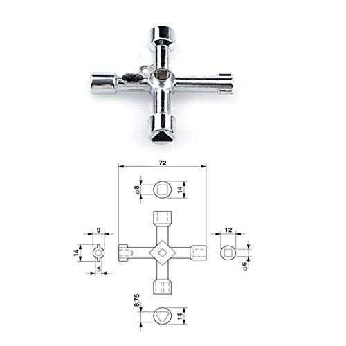 RLECS 4 Way Cross Key Zinc Alloy Multifunction Triangle Wrench Key Universal Opening Key Plumbers Electricians Tool for Gas Electric Meter Cabinets Bleed Radiators