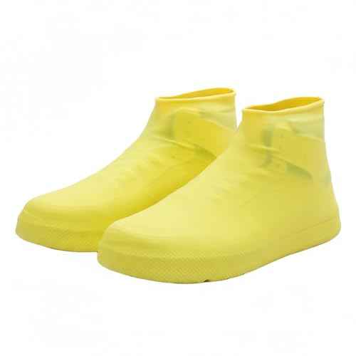 Waterproof Shoe Covers 2 Pairs Non-Slip, Thickened Latex Rain Boots for Men Women - Slip-Resistant Outdoor Foot Protectors (Yellow, L)