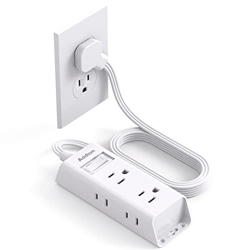 Addtam White 5 Ft Flat Plug Extension Cord with 6 Outlets - Cruise Travel Power Strip