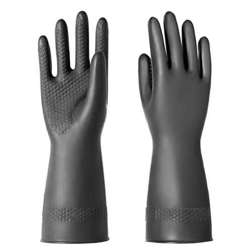 Chemical Resistant Latex Gloves,Cleaning Protective Safety Work Heavy Duty Rubber Gloves, S-M-L-XL Size, Black 1 Pair