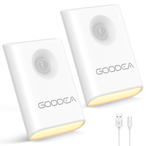 GOODEA Rechargeable Magnetic Night Light 2-Pack Warm White 3000K Motion Sensor