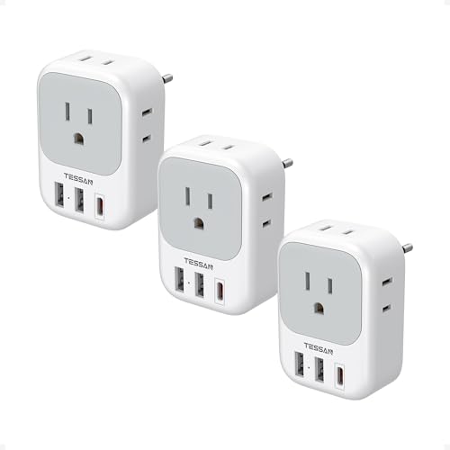 TESSAN European Travel Plug Adapter 3 Pack - Type C Gray & White