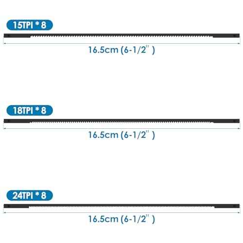 24Pcs Coping Saw Blades Set, 6-1/2-Inch Long Between Pins, Sturdy Wood Cutting Saw Blades Kit (15 TPI, 18 TPI, 24 TPI) High-Carbon Steel Pin End Scroll Saw Blade Assortment (24, 15/18/24)