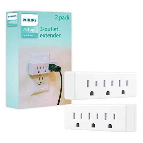 Philips White 2-Pack 3 Outlet Wall Power Extender Surge Protector