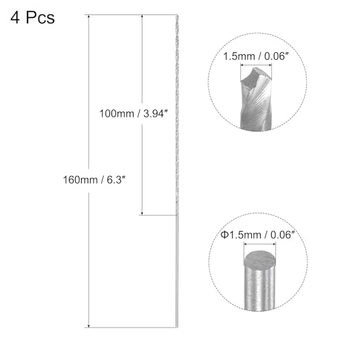 uxcell 1.5mm Twist Drill Bits, High-Speed Steel Straight Shank Extra Long Drill Bit 160mm Length for Wood Plastic Aluminum, 4pcs