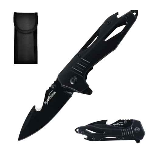 ALBATROSS Folding Pocket Knife - Multi-functional knife with Bottle Opener, Glass Breaker & Seatbelt Cutter - Outdoor Everyday Carry Knife (Black, AS-19652-BK)