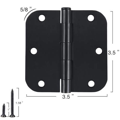 TDCHINGES Matte Black Rounded Door Hinges 3.5 Inch 30 Pack with Screws