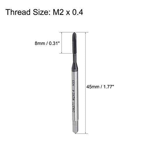 uxcell M2 x 0.4 Spiral Point Threading Tap, H2 Tolerance High Speed Steel TICN Coated, Round Shank with Square End, DIN371/376, Metric Screw Taps Tapping Bit for Thread Repair, 2pcs