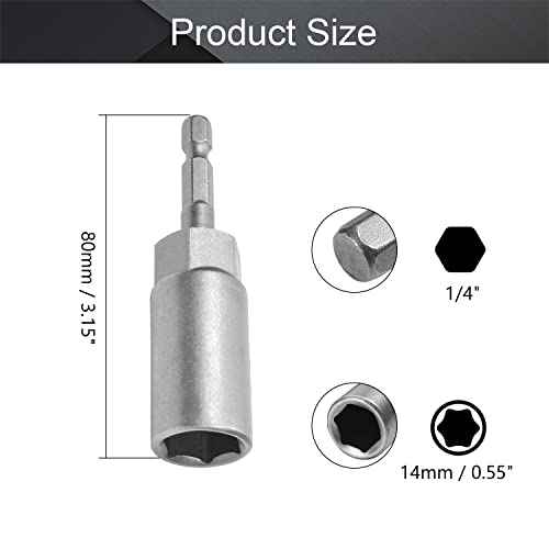 Utoolmart 1/4" Quick-Change Hex Shank 14mm Setter Impact Nut Driver Drill Bit Tool, 80mm Length Metric No-magnetic