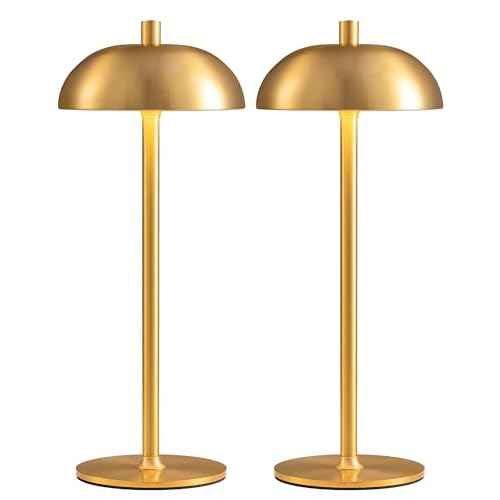 Cordless LED 12" Small Table Lamps Set of 2, Modern Portable Desk Lamp, 3 Color Dimming Rechargeable Battery Lights, for Bedroom, Outdoor, Restaurant, Bedside, Baby Night Light, Gifts (Gold)