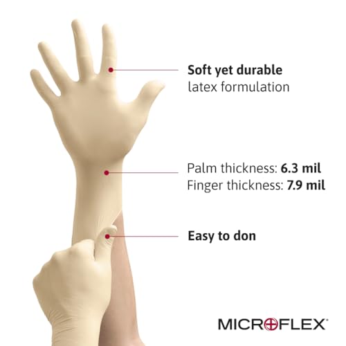 Ansell Microflex Diamond Grip MF-300 Disposable Latex Gloves Medium Pack of 100 for Automotive & Healthcare