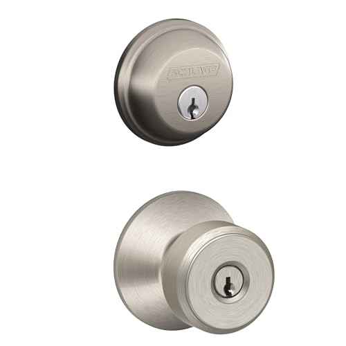 Schlage FB50 N V BWE 619 Single Cylinder Deadbolt and Keyed Entry Bowery Knob, Satin Nickel