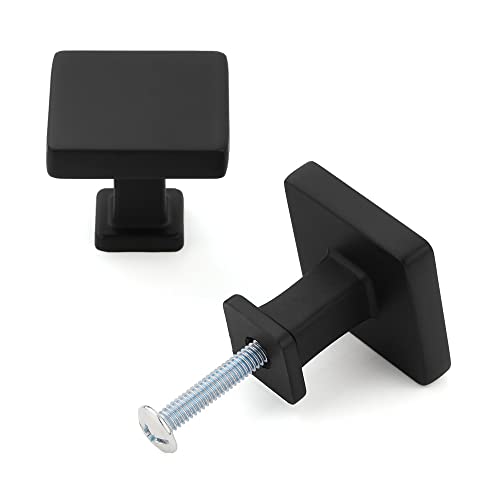 KOOFIZO 10 Pack Matte Black Square Cabinet Knobs - Modern Single Hole Pulls K08