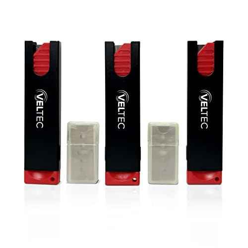 Veltec Auto Retractable Safety Utility Box Cutters, 3 Pack Cutters with 10 Extra Blades (VC800)