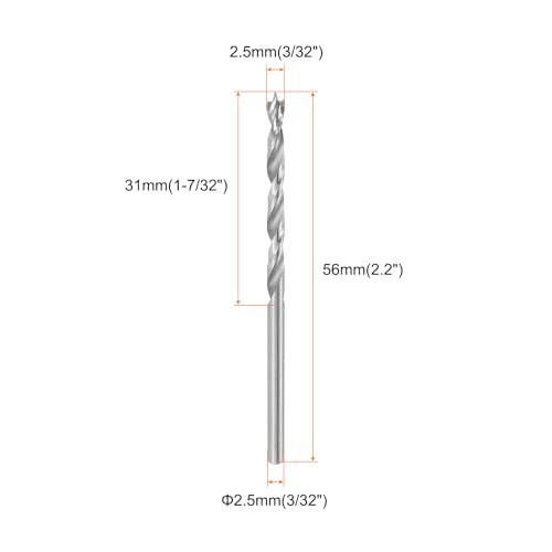 HARFINGTON 3pcs Brad Point Drill Bit 2.5mm(3/32") Dia Straight Round Shank Drill Metric Brad Point Spiral Twist Drill Bits for Carpenter Woodworking Plastic Rubber