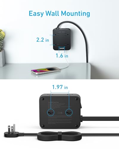 Anker Power Strip with 2000J Surge Protector, 8 Outlets, 20W USB-C, Black, 5FT Cord