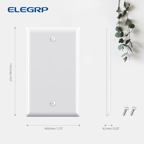 ELEGRP 5 Pack White 1-Gang Blank Wall Plates, Unbreakable Thermoplastic, Standard Size
