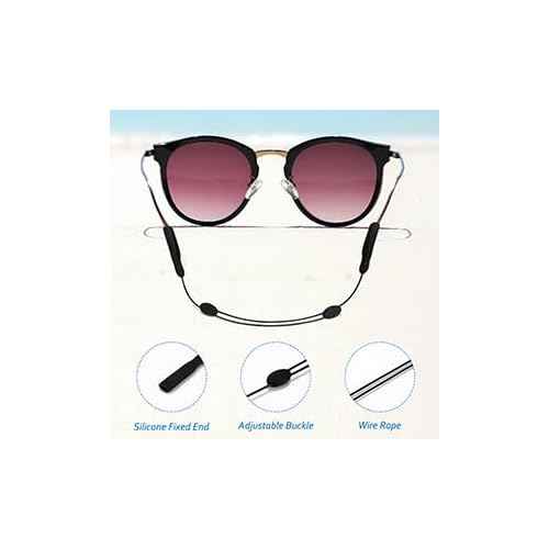 Adjustable Glasses Strap, Anti-Slip Sunglasses Strap for Sports, No Tail Glasses Holder Cord, with Steel Wire Cable Eyewear Retainer (3 Pcs, Black)