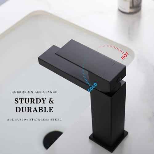 Black Bathroom Faucet Bathroom Sink Faucet SUS304 Stainless Steel for 1 Hole or 3 Holes Sink Single Handle Faucet One Hole with Pop Up Drain with Overflow Modern Vanity Faucets, SF3P-BK