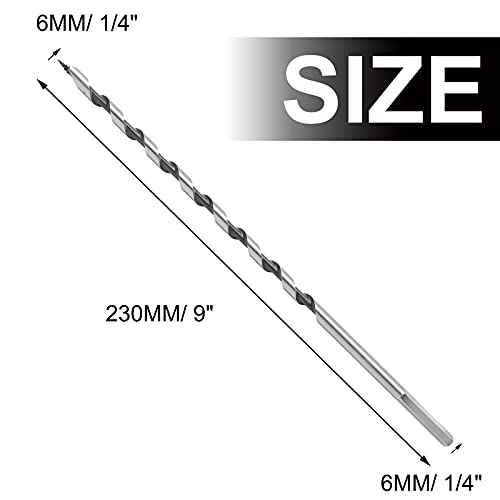 1/4 Inch Diameter Wood Auger Drill Bit, 9 Inch (23cm) Length Ship Auger Bit Wood Hole Cutter for Hardwood, Softwood - 2 Pack