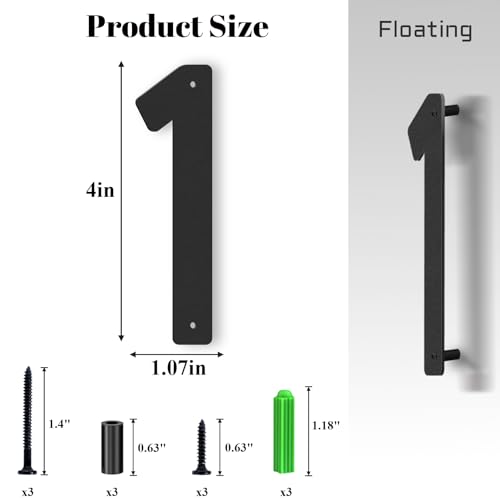 Monlyey 4 Inch Black Aluminum House Numbers - Floating & Wall Mountable