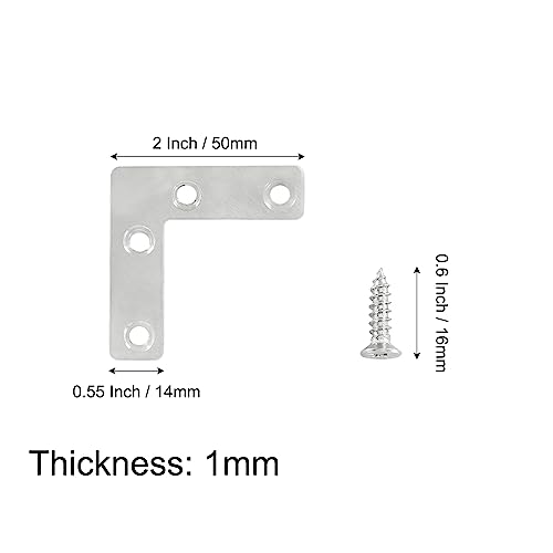 Hordion 10Pcs 2x2 Inch Silver L-Shaped Corner Brackets - Furniture Repair Plates