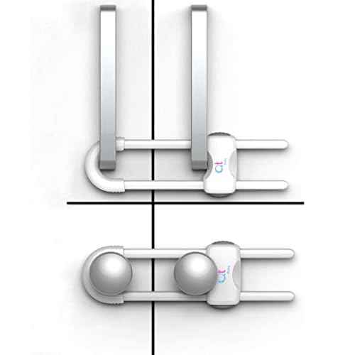 Baby Proofing Cabinet Locks | Adjustable U Shaped Baby Safety Latches for Drawers, Fridge, Closet |Modern Baby Proofing Cabinet Lock with Extra Secure Lock Buttons (Pack of 2, White)