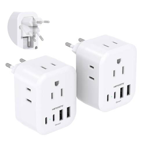 HANYCONY Foldable European Travel Plug Adapter US to Europe Type C 2 Pack