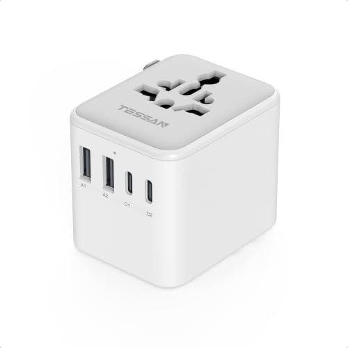 TESSAN Universal Travel Power Adapter Grey-20W International Plug with USB-C & USB Ports