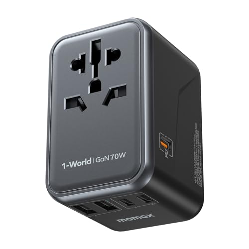 MOMAX 70W GaN Travel Power Adapter - All-in-One Universal Travel Charger, Black